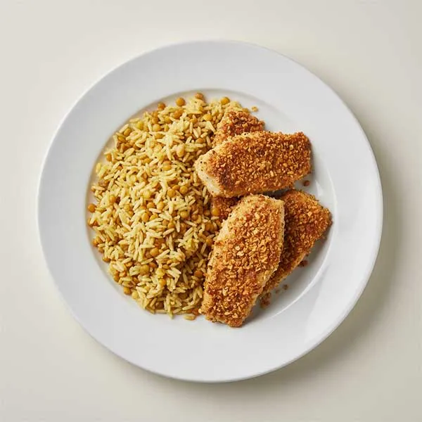 Oven-Roasted Fish with Sundried Loomi Crust & Golden Lentil Rice